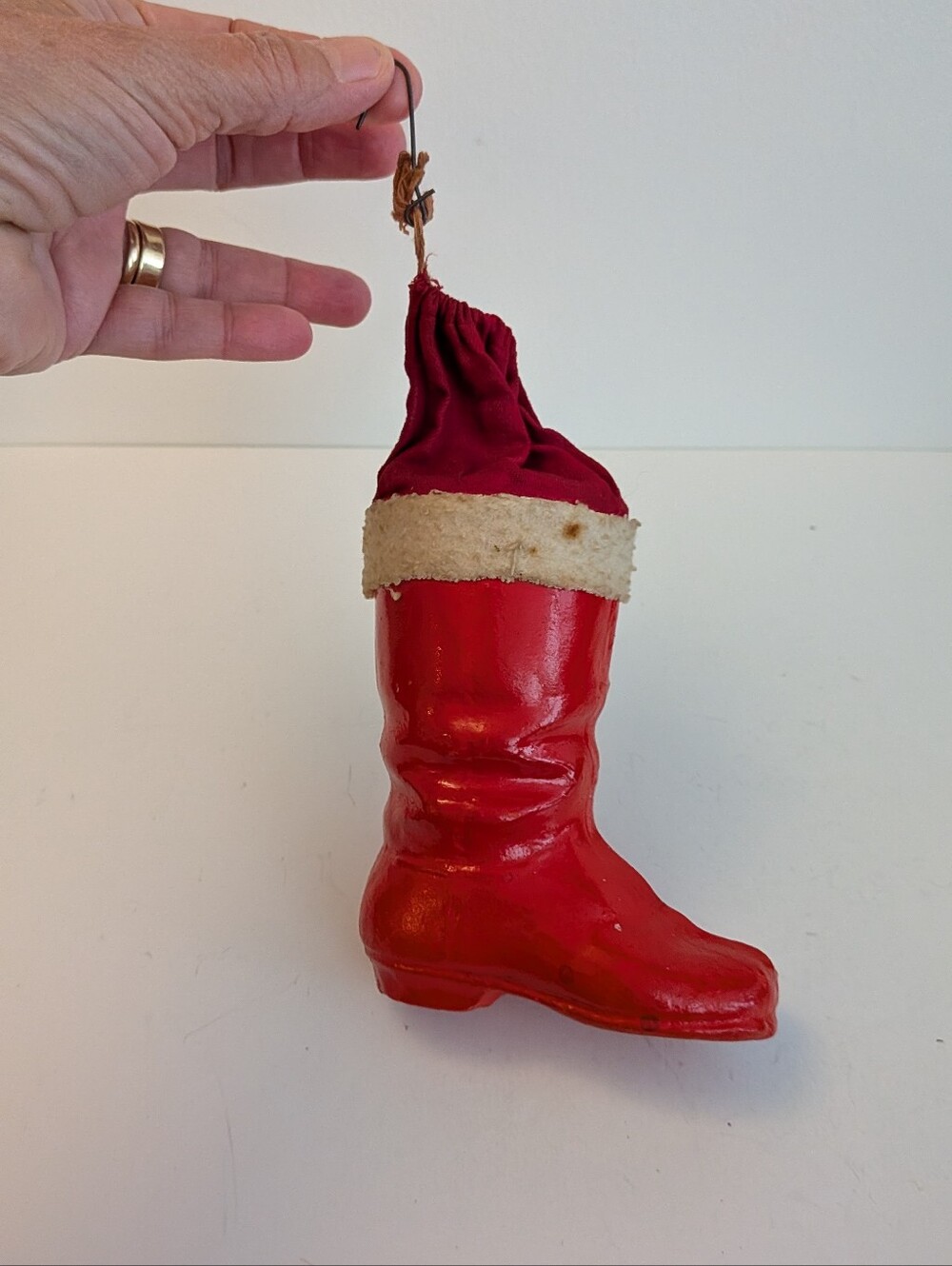 Vintage Papier Mache Santa Boot Candy Container 1930s Christmas Ornament